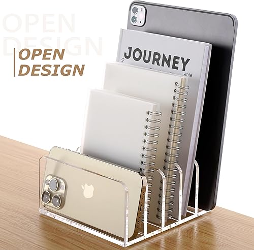 Miniatura 3 de SANRUI Organizador de archivos de escritorio transparente, 5 compartimentos, clasificador de documentos de oficina acrílico, almacenamiento de