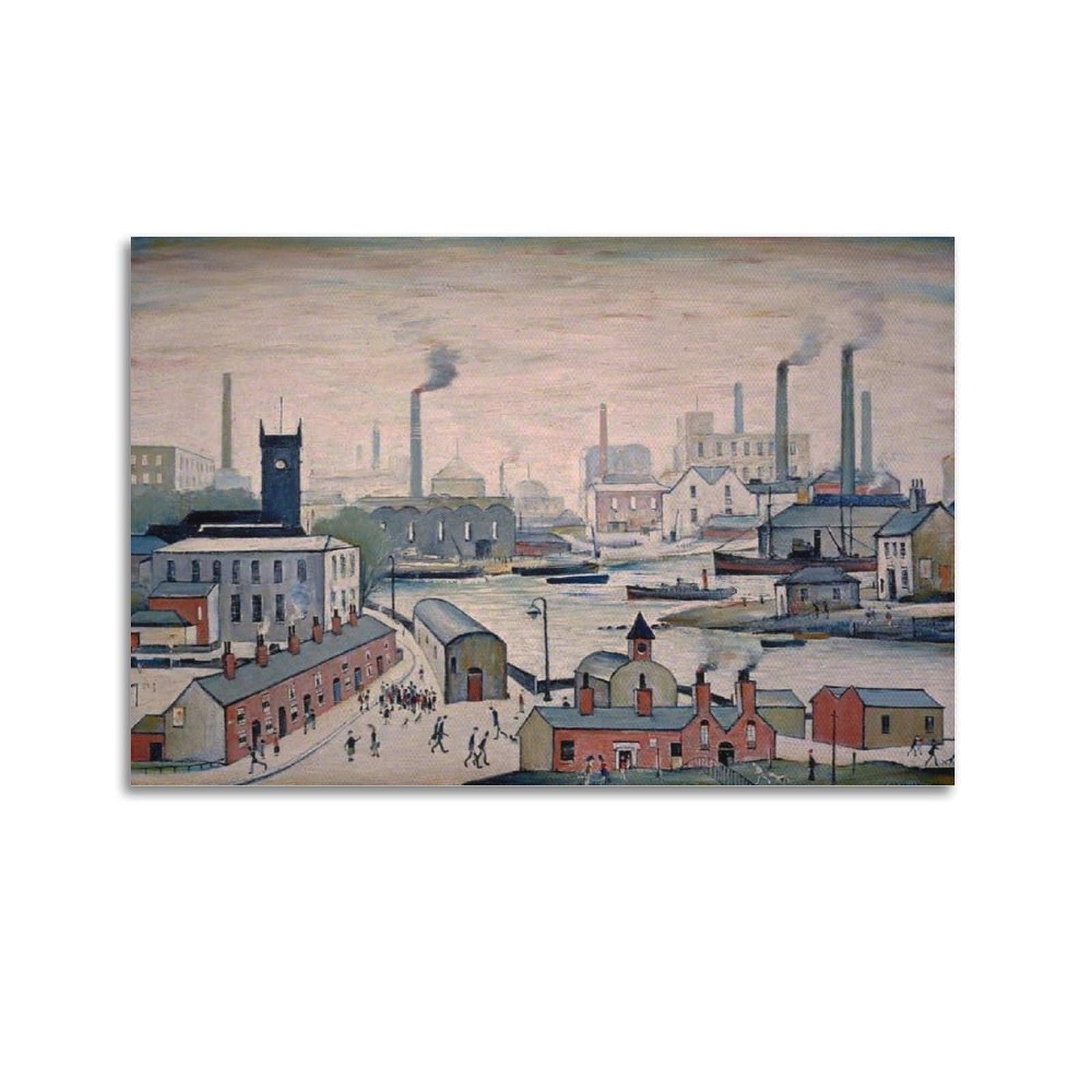 Kangzeng Unframe-Style L. S. Lowry Painter Works (Canal And Factories) Art Posters Wall Art Bedroom Prints Home Decor Hanging Picture Canvas 24X36inch(60X90cm)