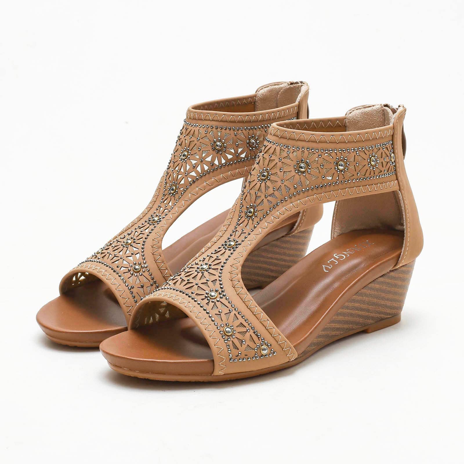 Sandali con Plateau Donna Estive Eleganti Sandali da donna bohémien Scarpe da con zeppa Scarpe spiaggia comode Chiusi Davanti Estive Per Camminare Zeppa
