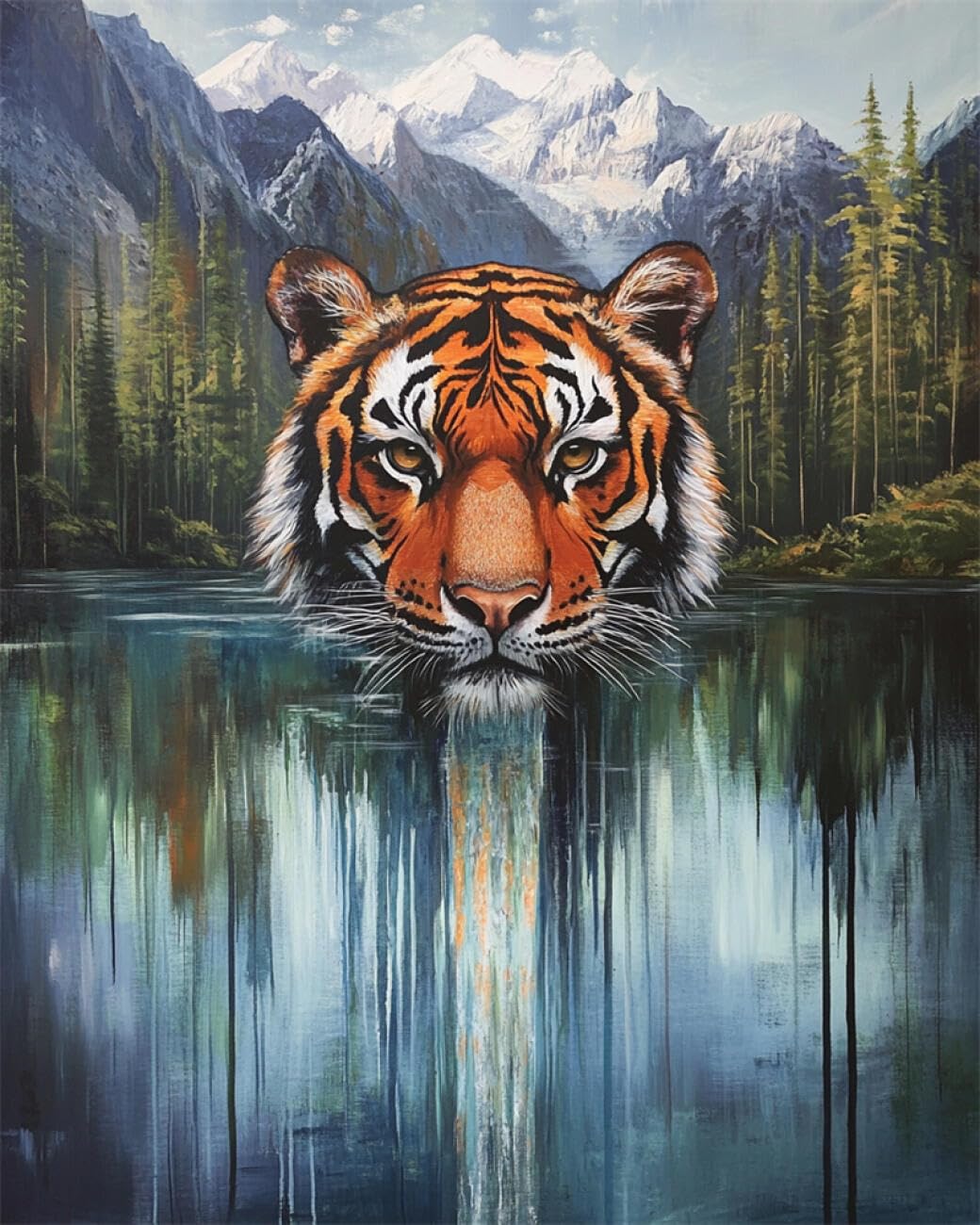 RKFLGEW DIY Bead Embroidery Kits Tiger Head 30x40cm