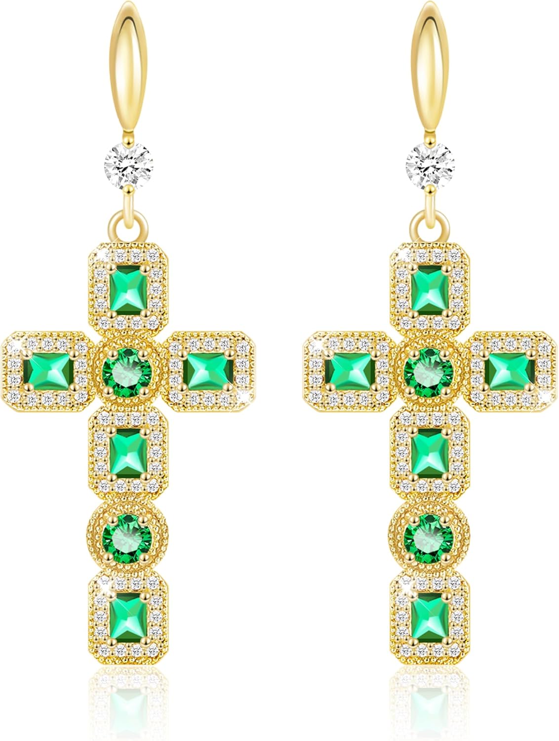 Linawe Cross Dangle Earrings for Women, Hypoallergenic Imitation Diamond Rhinestone Earrings, 14K Gold/Silver/Rose Gold Cubic Zirconia Cross Dangling Drop Earrings