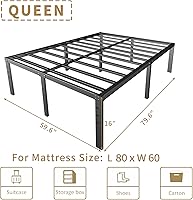 Vista 105 de Base de cama tamaño Queen de 12 pulgadas, no necesita somier, base de colchón de plataforma de metal resistente con listones de acero