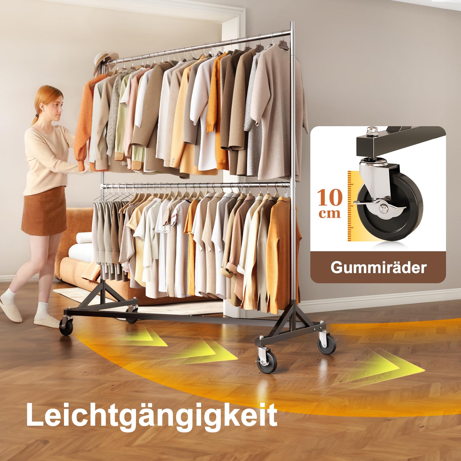 HOKEEPER Kommerzieller Kleiderständer mit Z-Ständer, Tragkraft 250 kg, robuster Schwerlast-Garderobenständer, verstellbarer Kleiderstange auf Rollen zum Aufhängen