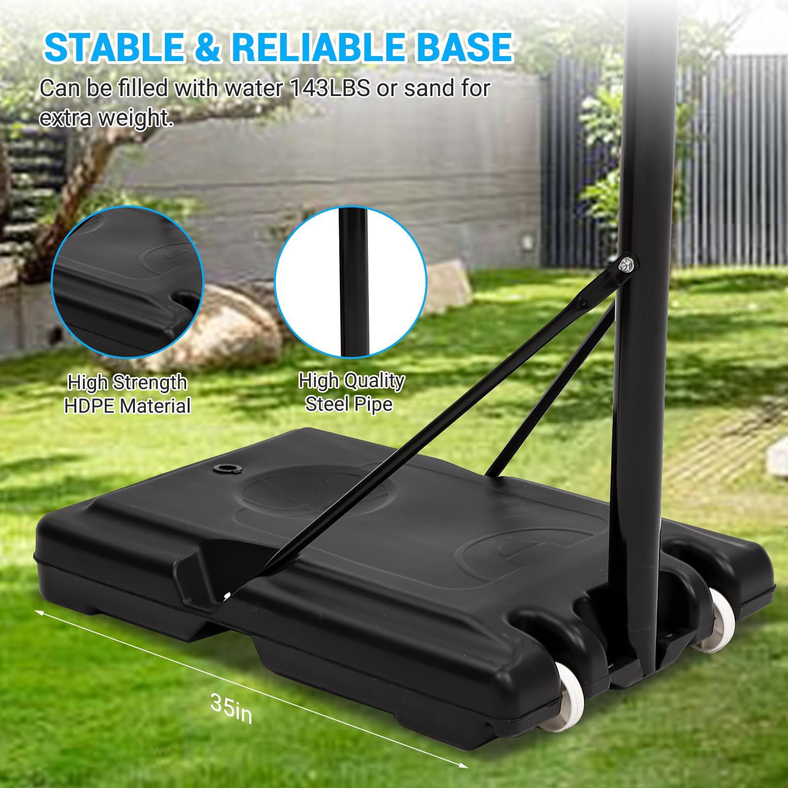 Garvee Aro de baloncesto portátil ajustable – Sistema de manivela continua de 5.5 a 10 pies – Tablero de 47 pulgadas inastillable – Portería al aire libre con ruedas para adultos y niños – Perfecto