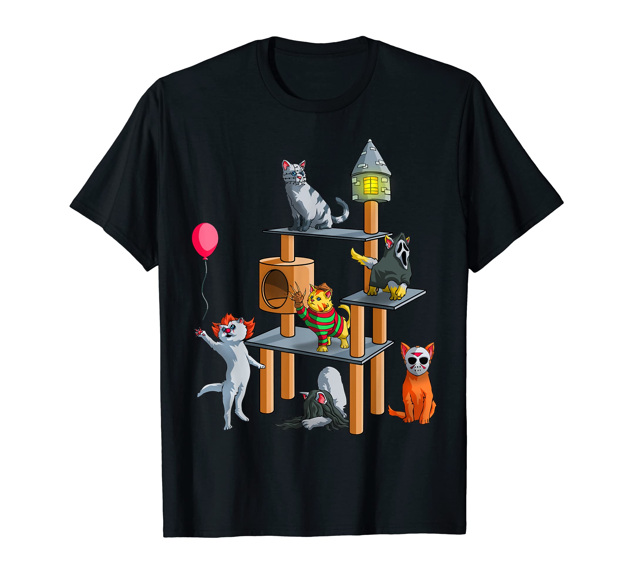 Catheads ClubFunny Cat Horror Movies Cute Halloween for Cat Kitty Lovers T-Shirt