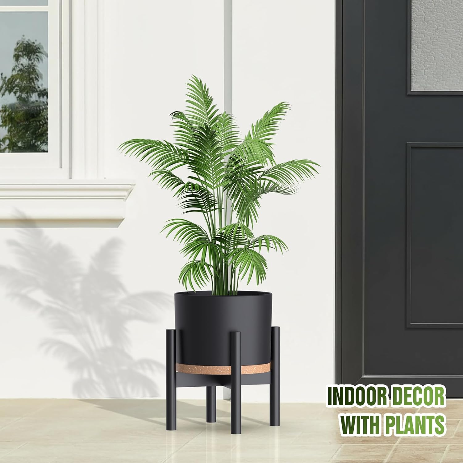 10/9/8 Inch Large Plant Pots with Drainage Holes and Trays, 3 Pack Modern Minimalist Cylinder Planters for Monstera, Snake Plant, Indoor Outdoor (Matte Black & Brown)