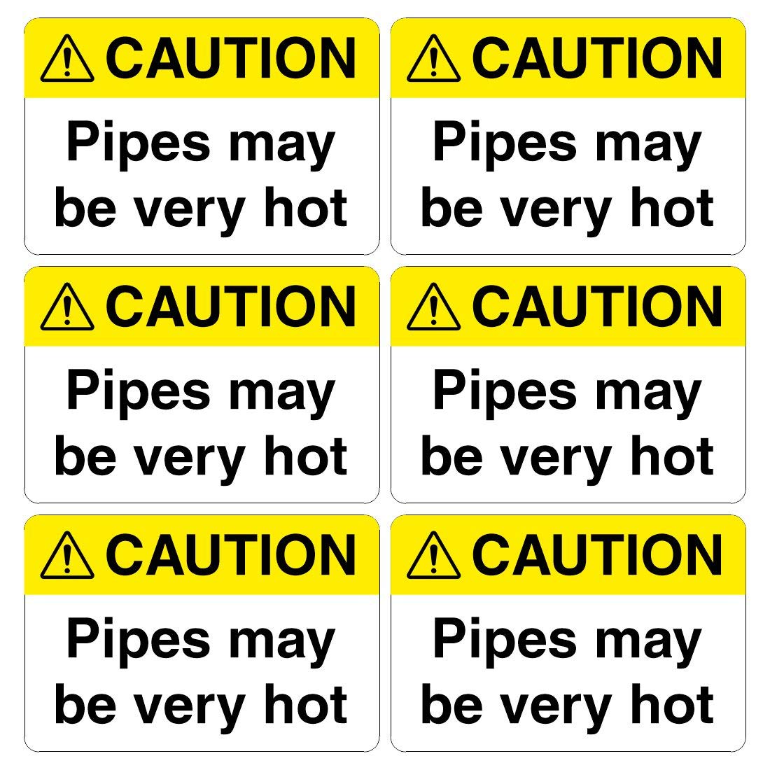 Pack of 6 Caution Pipes May be Very hot Signs. Size 120mm x 80mm Self Adhesive Stickers. Ideal for Schools, Hospitals etc. Easy to Apply