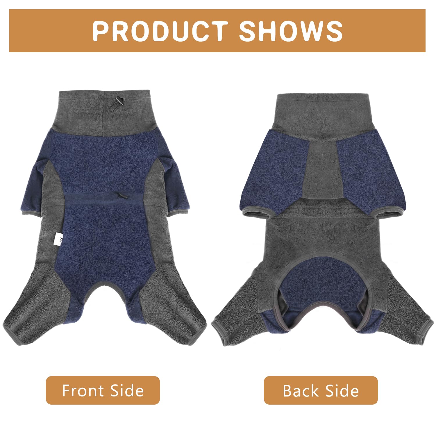 Due Felice Dog Winter Coat Warm Fleece Jacket for Small Medium Large Dog Full Body Dog Onesie with Legs Adjustable Pet Cold Weather Bodysuit Blue/Grey/L - Image 3