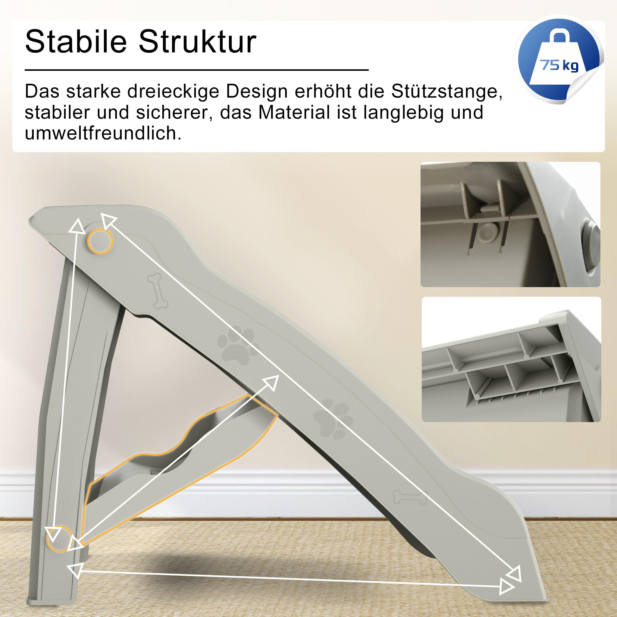 Aufun Escalera para perros de 4 niveles, para gatos de hasta 50 cm de alto, plegable, ideal para perros pequeños y grandes, cama o sofá, gato, cachorro, muebles para mascotas (gris, 1 unidad)