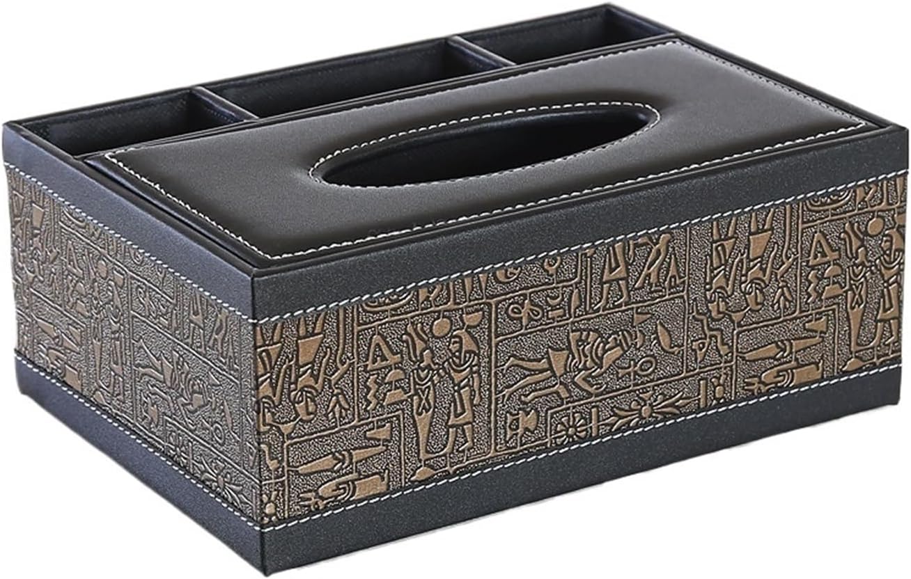 PU Leather Multifunctional Tissue Box with 3 Storage Compartments, Remote Control Organizer, Waterproof, for Home Office Car Desk Living Room, Holds Pens Phones Cosmetics(K)