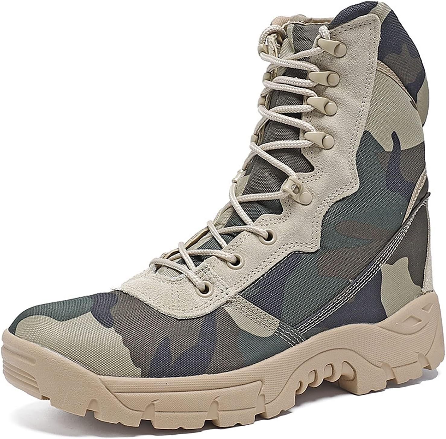 Wcxixo Woodland Camouflage Training Boots for Men, Soft and Comfort High-top Non-Slip Breathable Tactical Boots, for Outdoor Durable Rubber Sole Hiking Shoes