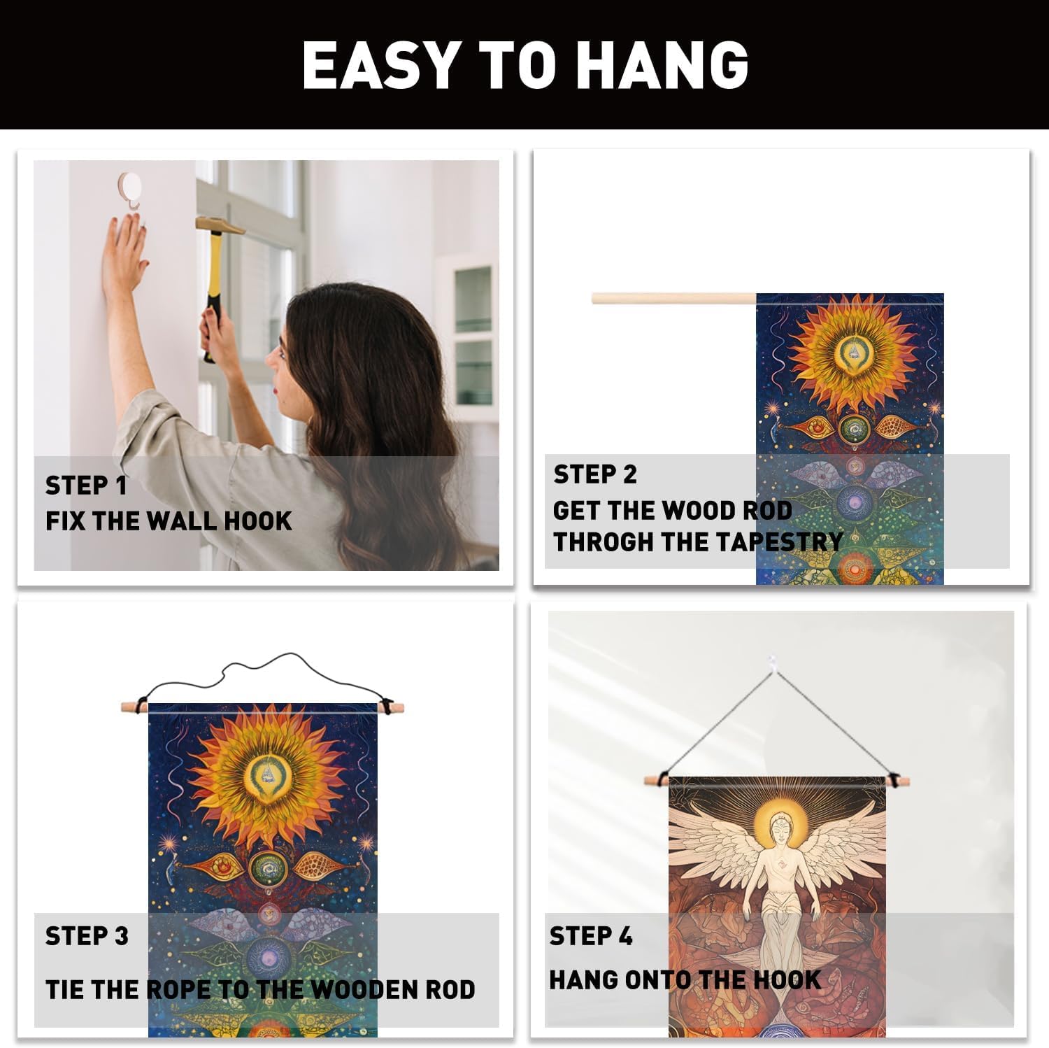 PLIGREAT Arazzo da parete per meditazione chakra, per camera da letto, bagno, soggiorno, dormitorio, lungo, stretto, da appendere alla parete, decorazione artistica per casa e ufficio, confezione da 2