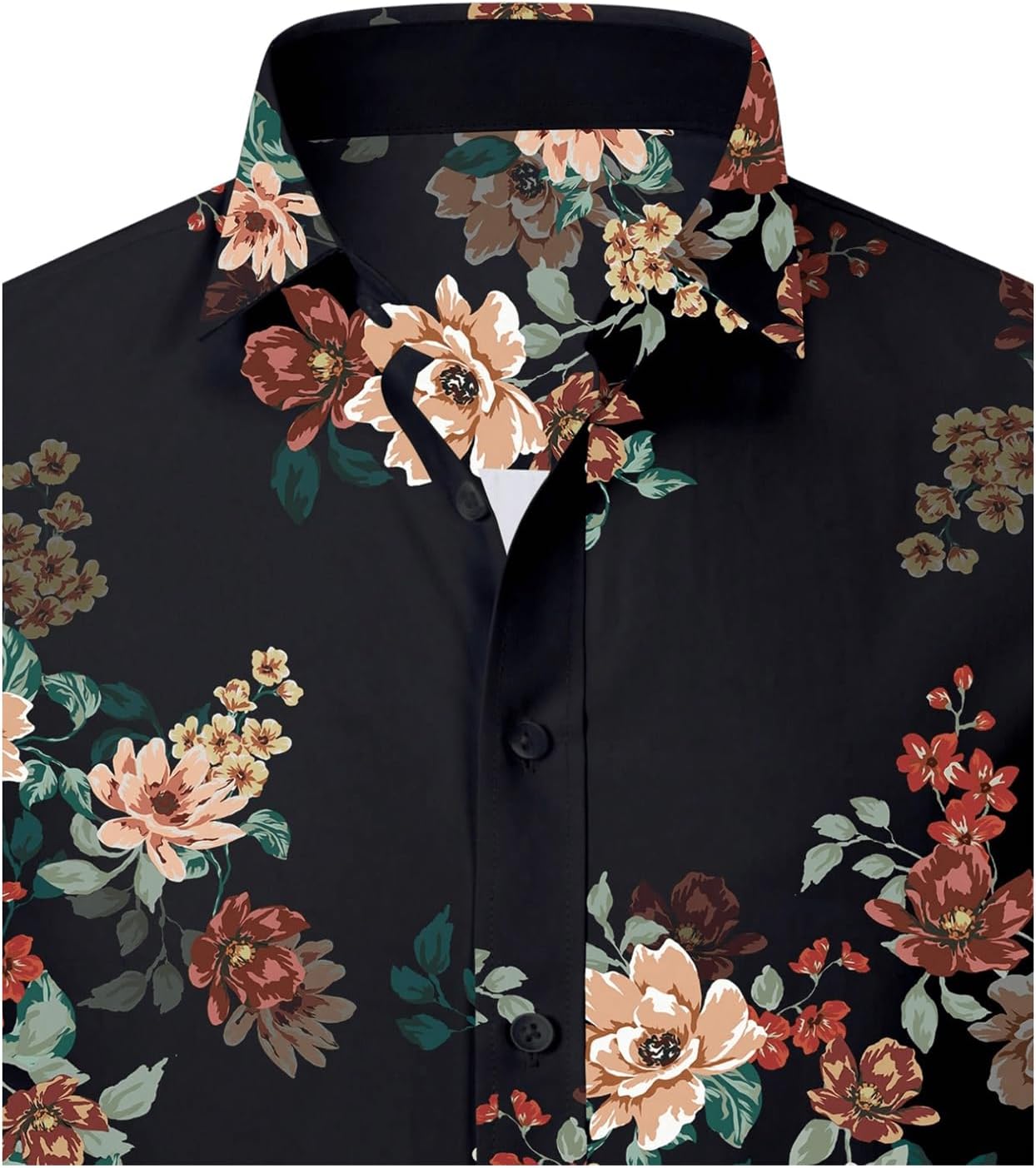 Men's Floral Dress Shirts Flower Graphic Collared Long Sleeve Button Down Shirt - Image 3
