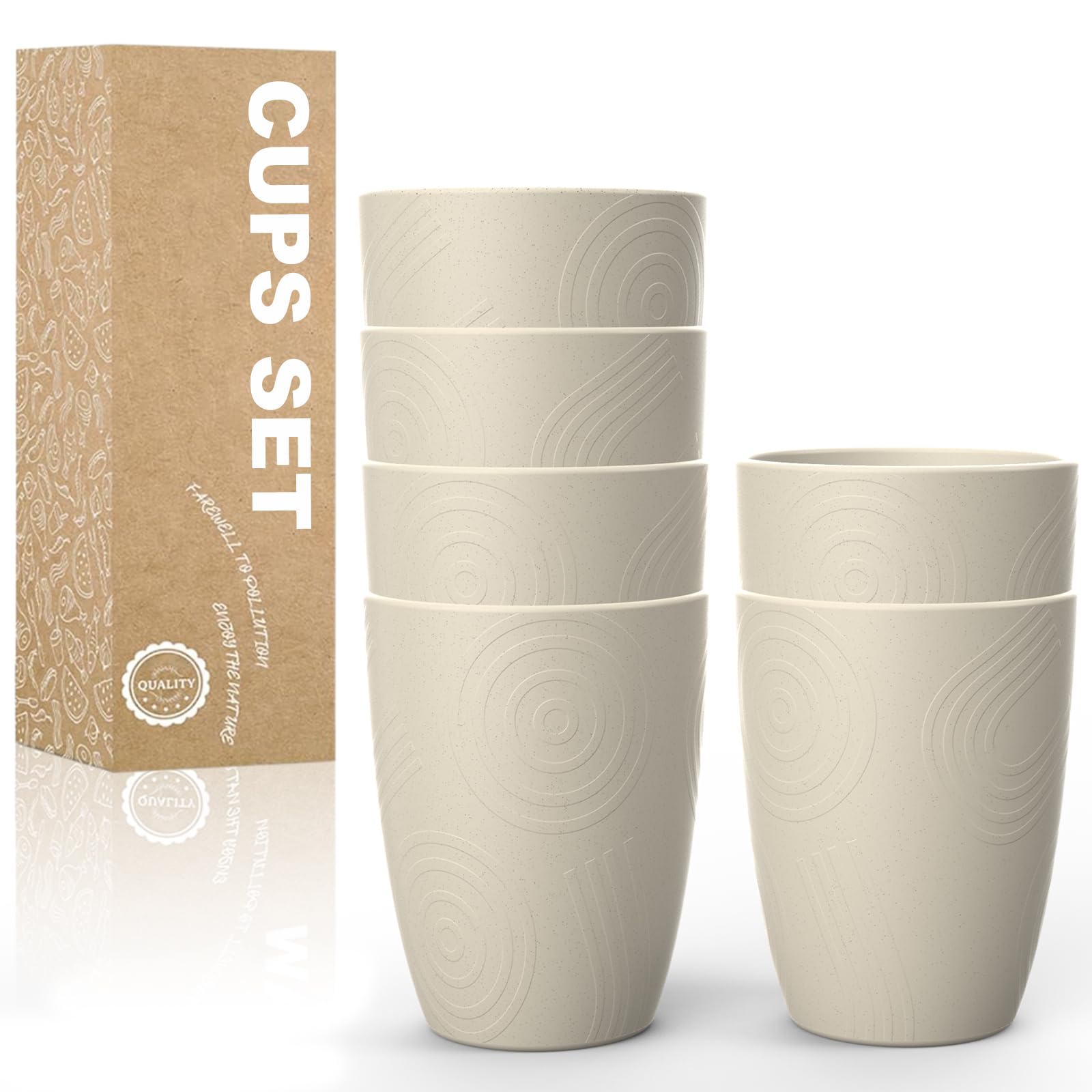 Wrova Plastic Drinking Glasses - Reusable Plastic Cups, Beige, 12 OZ