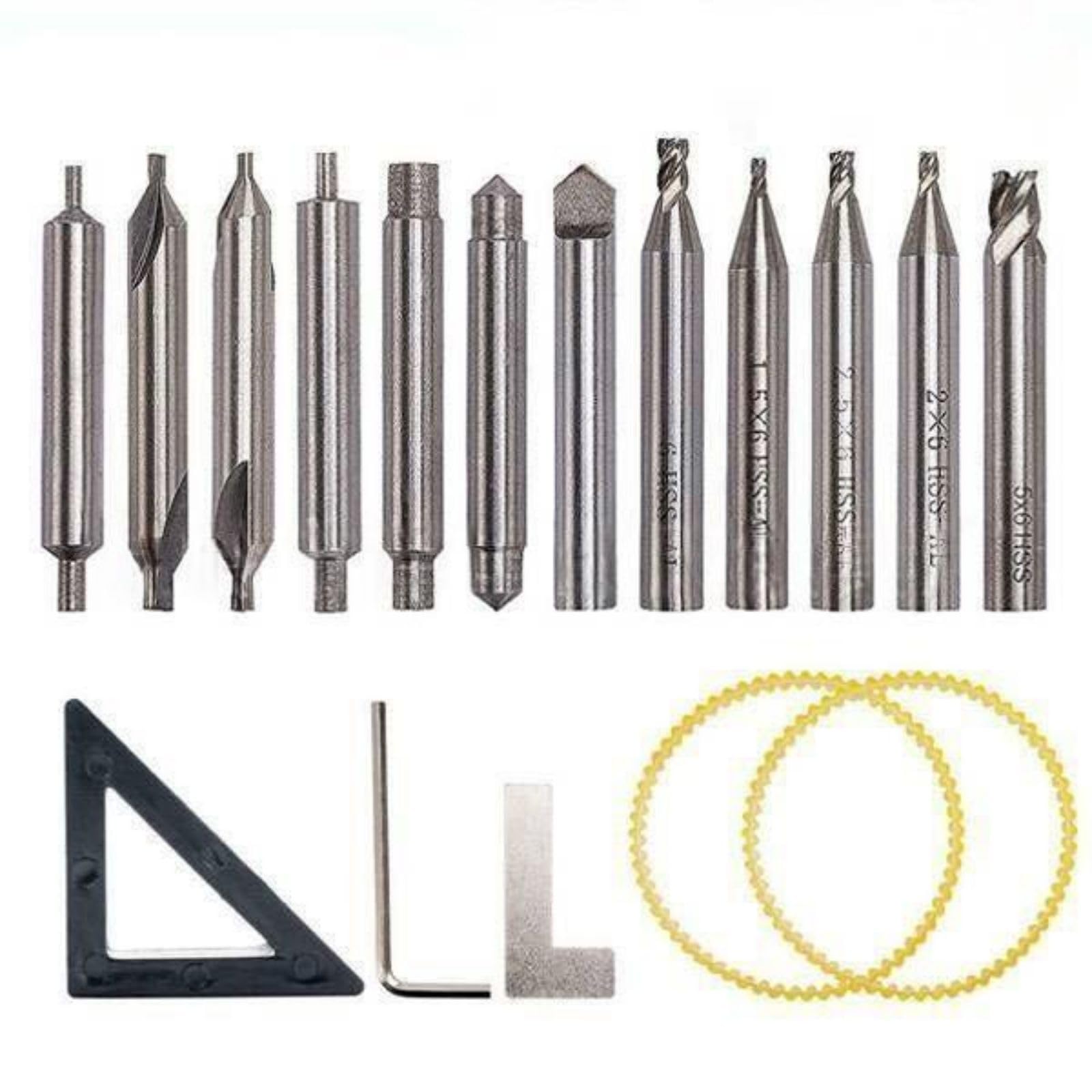 Partslety Partslety Milling Cutter Drill Bit Set, High Hardness Sleeve Vertical Spare Parts Tool, Milling Cutter Drill Bit Set Tools Vertical Spare Parts for Key Cutting Machine 17 piece set