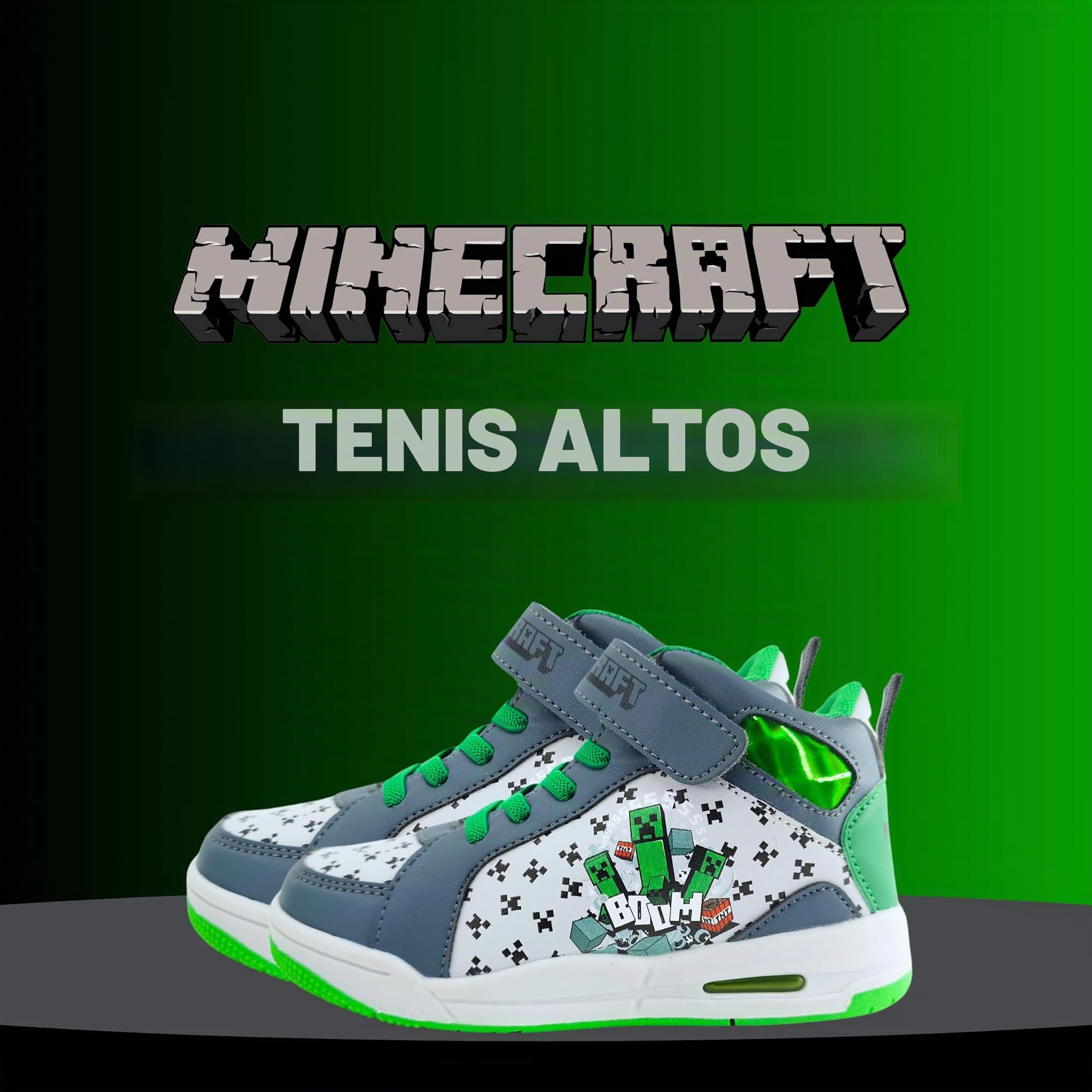 Minecraft Zapatos para Niño, Calzado Deportivo, Deportivas Diseño Creeper, Deportivas Luces para Niño, Tallas EU 24 a 32