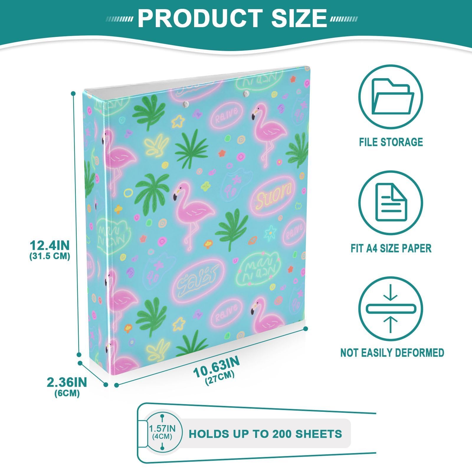 Summer Flamingo Pink Blue - Raccoglitori da 2,5 cm e mezzo con anelli a D, con portablocco, confezione da 2 raccoglitori da ufficio, 200 fogli