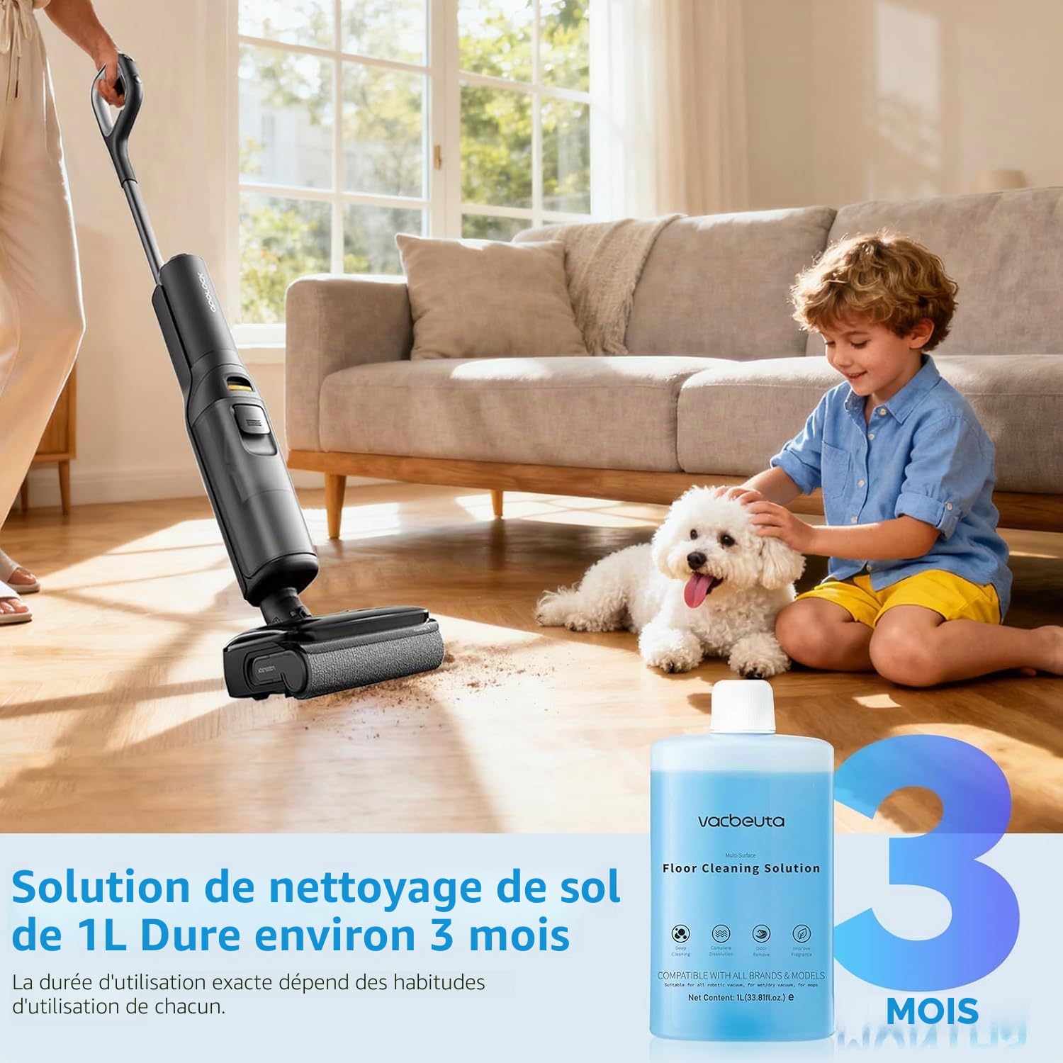 Concentré Febotak pour nettoyeurs de sols Roborock authentiques, aspirateurs robots et aspirateurs eau et poussière sans fil, 1 litre, dilué.
