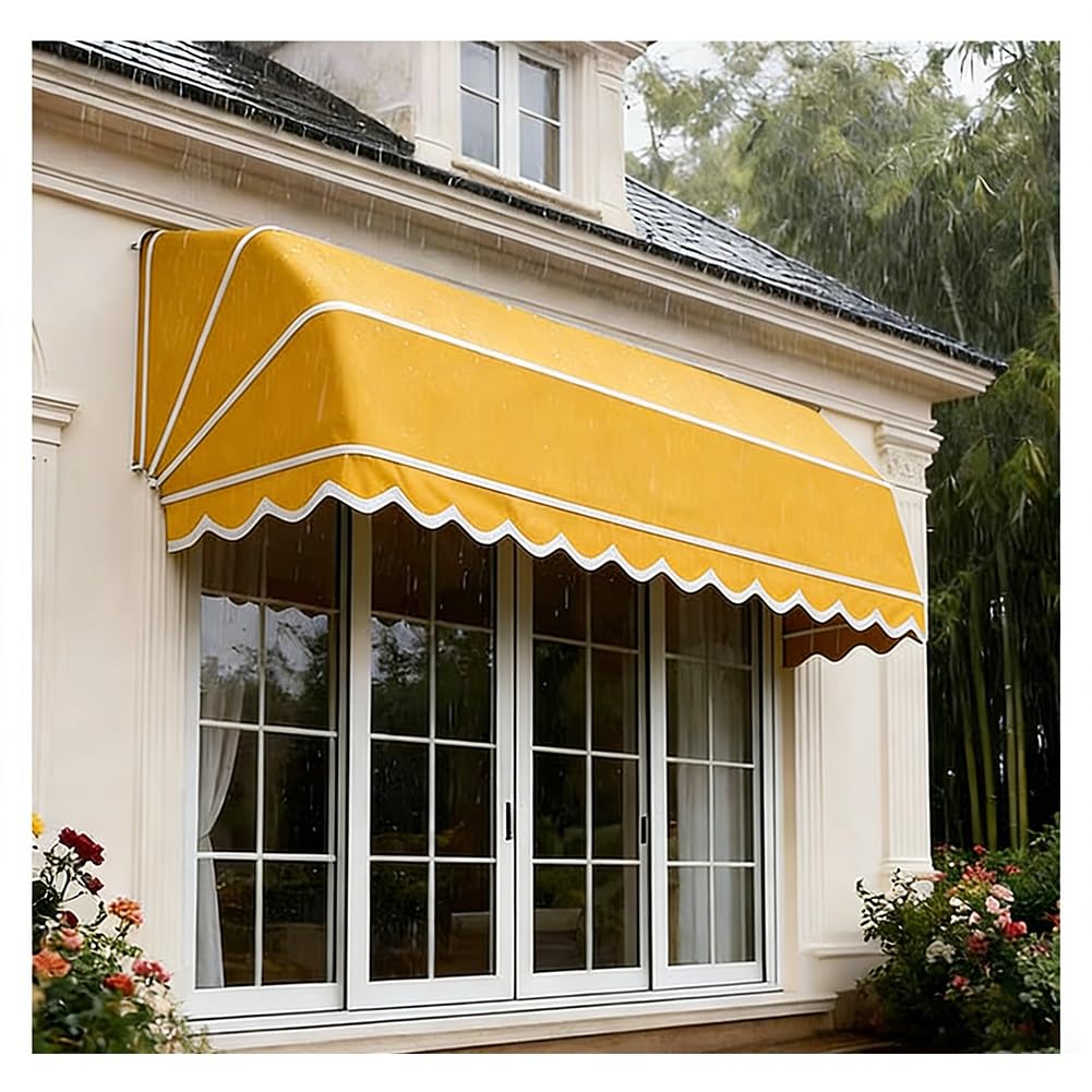 Toldo curvado francés retráctil y plegable para puerta exterior de aluminio amarillo
