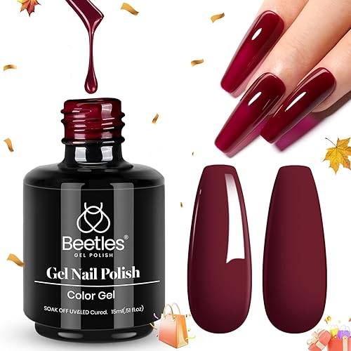 Miniatura 8 de Beetles - Esmalte de uñas de gel, 1 unidad de 0.5fl oz de caoba Jacqueline de color rojo granate, esmalte de gel para remojar, arte de uñas, salón