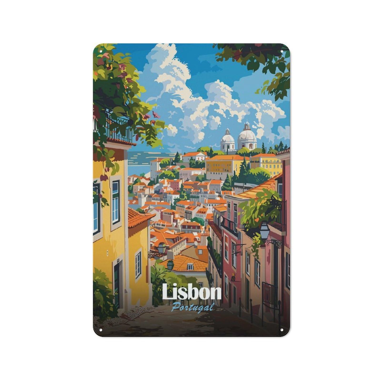 Vintage Lisbon Portugal Cityscape(2) Garden Room Metal Sign 30x20cm, Porch Wall Decor for Conservatory, Home Bar Or Utility Room