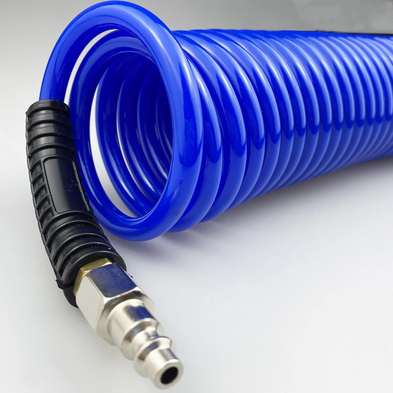 Darnassus Polyurethane Recoil Air Hose, 1/4" Inner Diameter,10 Feet Blue with Bend Restrictor and Industrial Quick Coupler and Plug