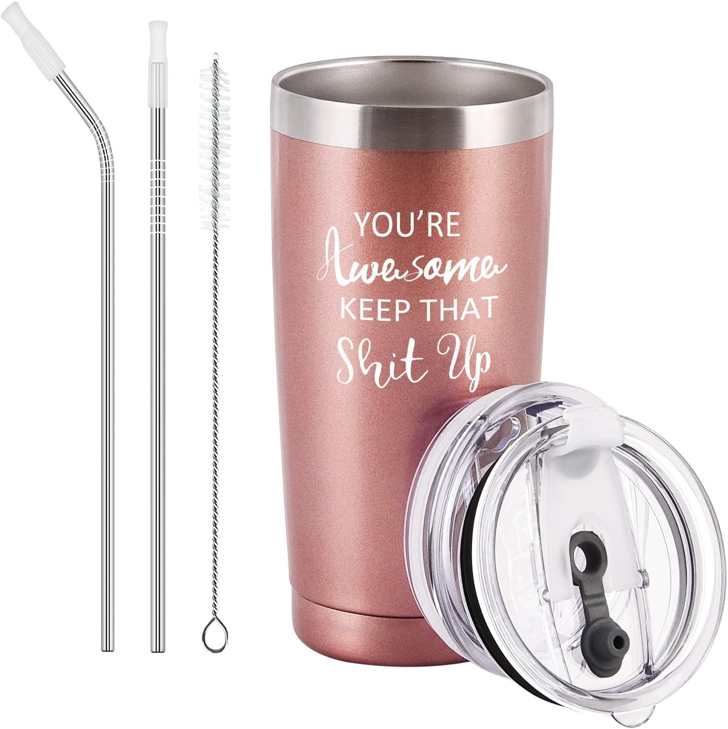 LifecapidoStainless Steel Travel Tumbler for Women, 20 Oz Double Wall Vacuum Insulated Tumbler Cup with Lid, Funny Idea for Friends Girlfriend Coworker Girls Sisters Classmates, Rose gold