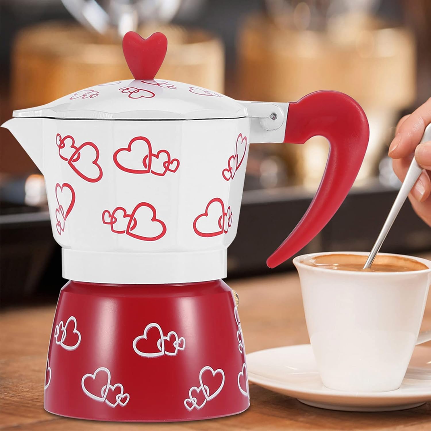 Zerone Coffee Maker, Italian Coffee Maker Heart Mocha Pot Aluminum Sturdy Coffee Maker Kettle Pot, Italian Coffee Maker For Household (Large)