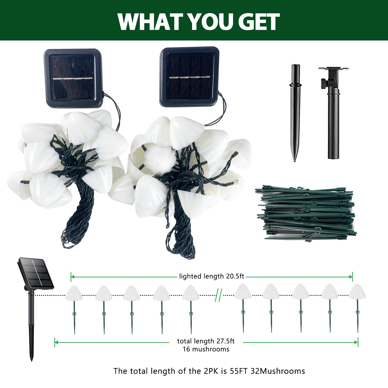 OZS Solar-Gartenleuchten mit 32 LEDs, 15 m, für den Außenbereich, Warmweiß, 2 Stück | Solar Lichterkette Wasserdicht mit 8 Beleuchtungsmodi, Garten Dekor für Außen, Wegelicht für Hofdekoration