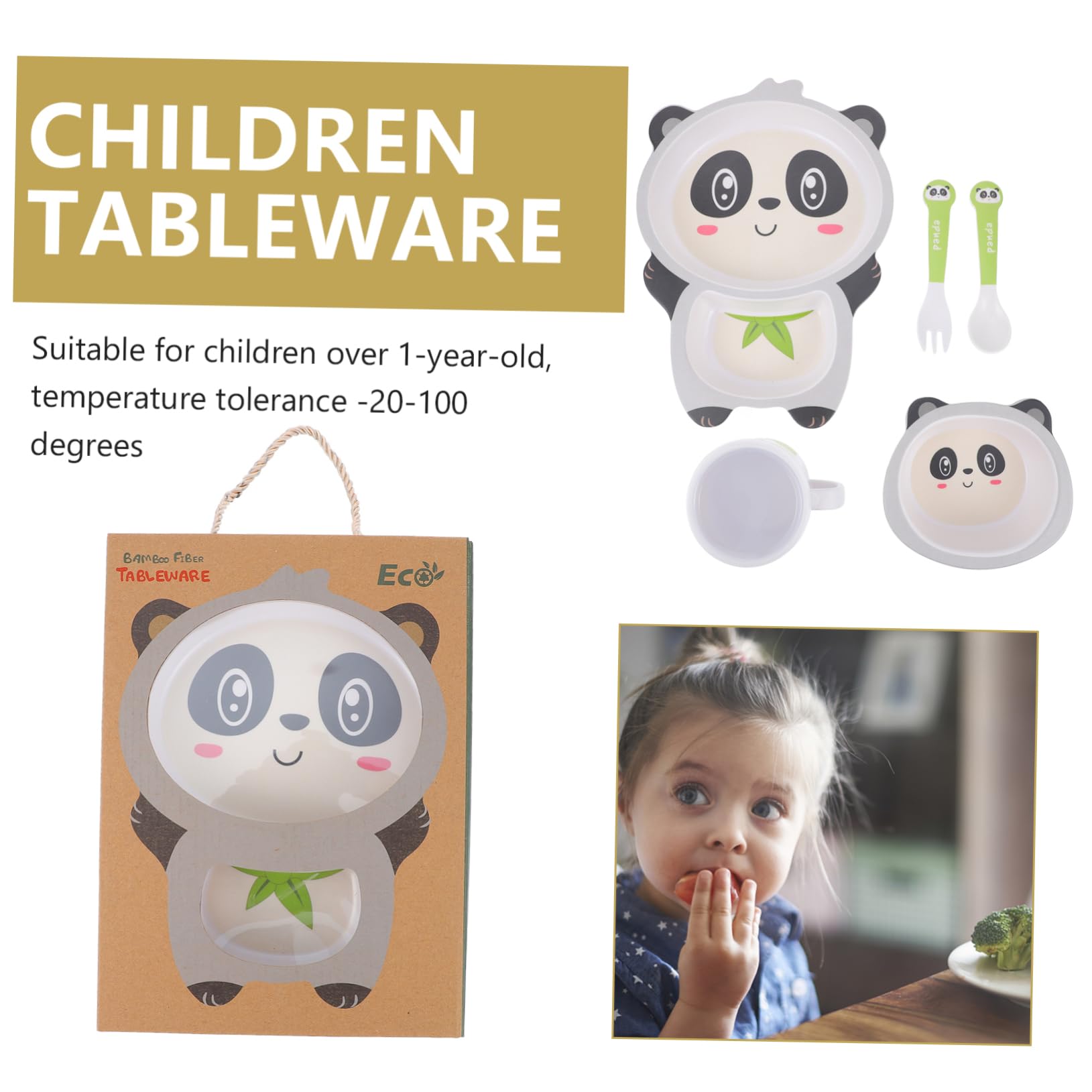 SUPVOX 5pcs Tableware Set Fiber Plate Bowl Cup Spoon Fork Durable Lightweight Dining Essentials with Animal Design