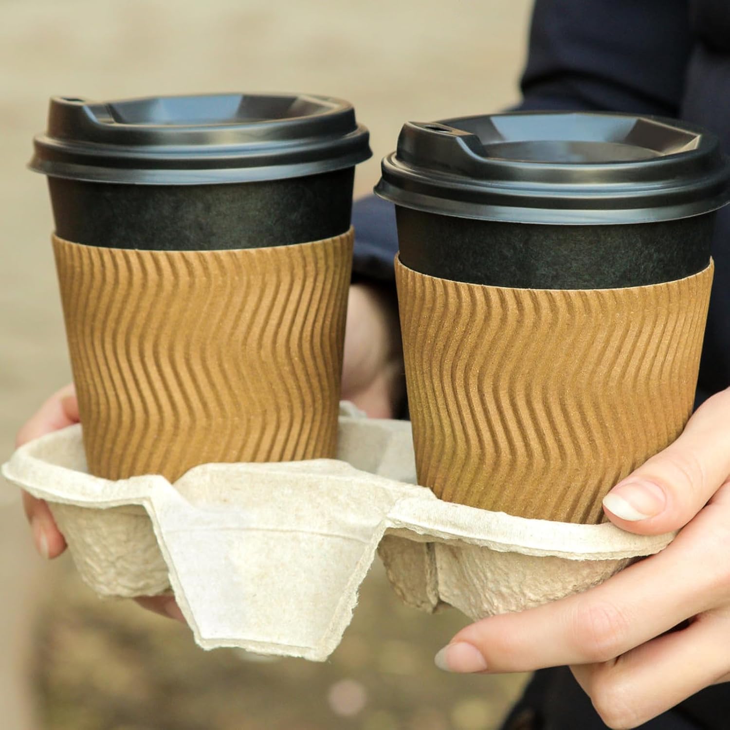 Tearable 4 to 2 Cup Drink Carrier - Biodegradable Convertible Cup Holder for Hot/Cold Beverages (8oz-32oz) - Pulp Fiber to Go for Restaurants, Takeout/Delivery (100 Pack)