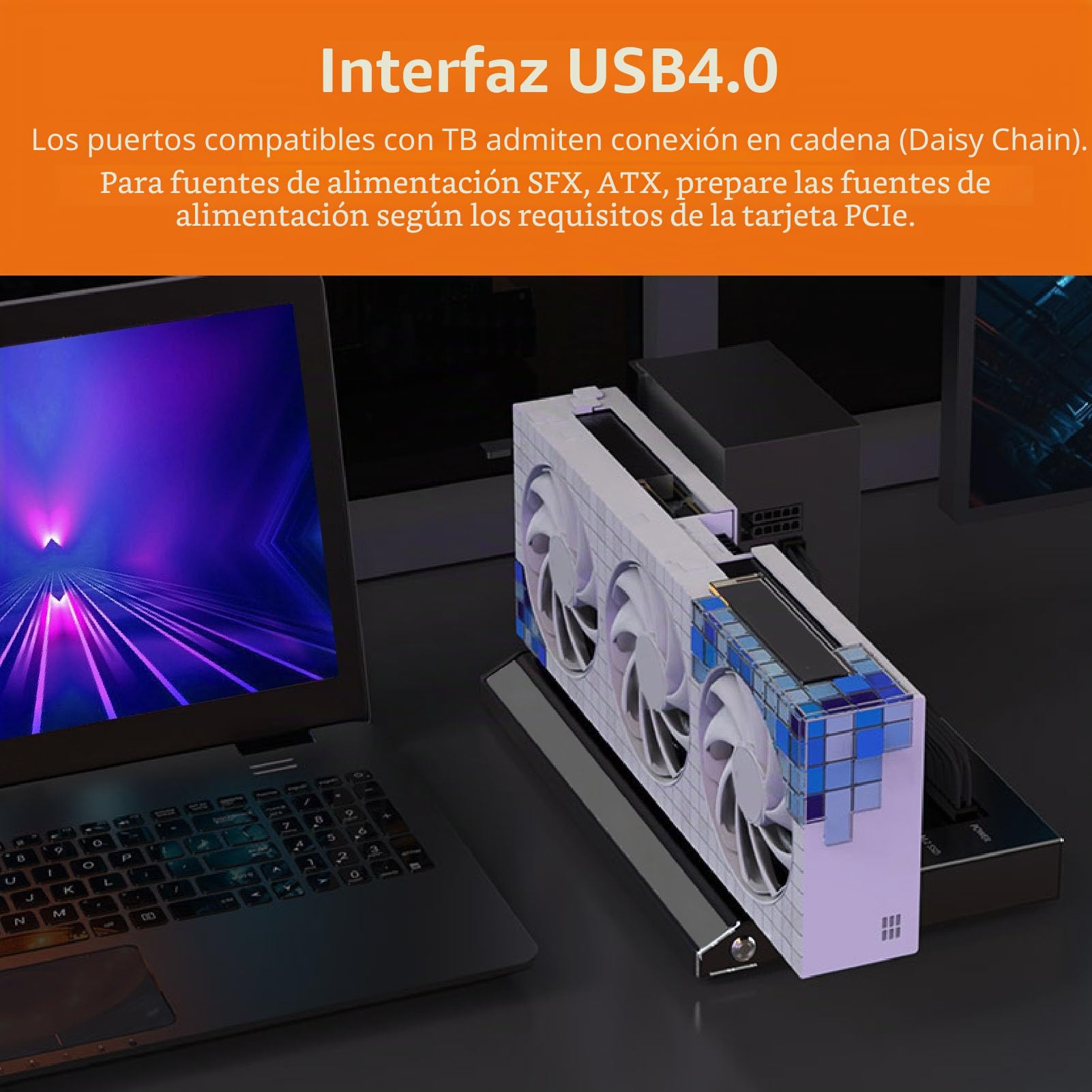 Estación de Acoplamiento GPU Externa, Acoplamiento GPU USB4.0 40Gbps Thunderbolt3 con TB3x2,Gigabit RJ45,M.2 NVMe, PCIe 3.0 X4, Soporte Daisy Chain, Fuente de Alimentación ATX/SFX