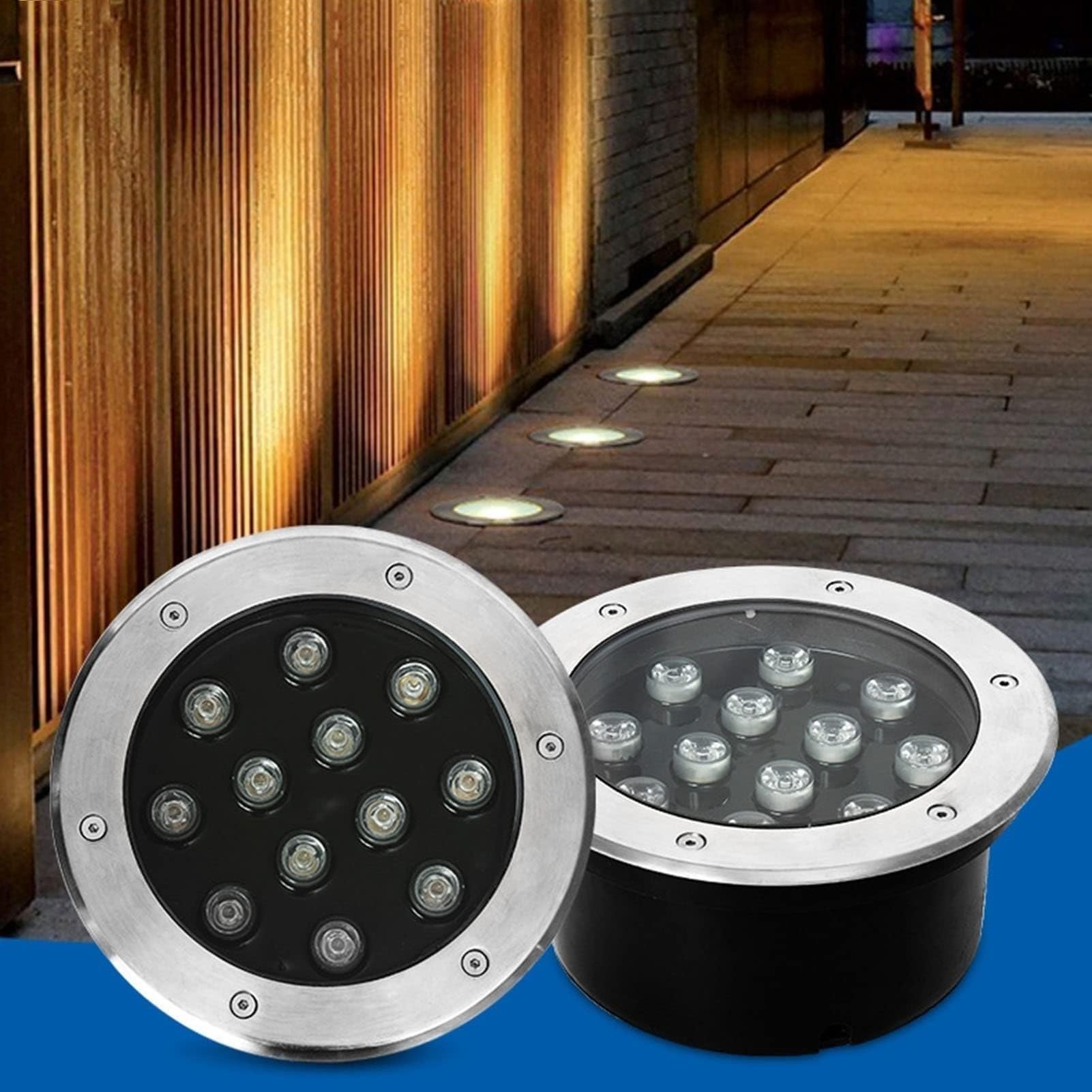 Projecteur LED encastré 12 W pour éclairage paysager, étanche IP67, idéal pour l'éclairage de Chantiers et d'allées.