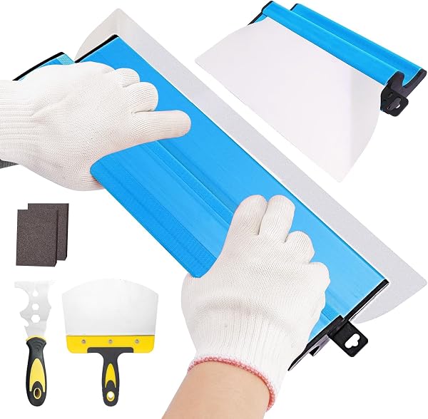 TAVADA Spatule Enduit Set,Couteau a Enduire,Grattoir à Cloisons SèChes Professionnel avec Manche en Forme de Z,avec Spatule à Enduit,Outil Multifonctions,2 Éponges de PonçAge,Pour Le PlâTrage de Mur - 1