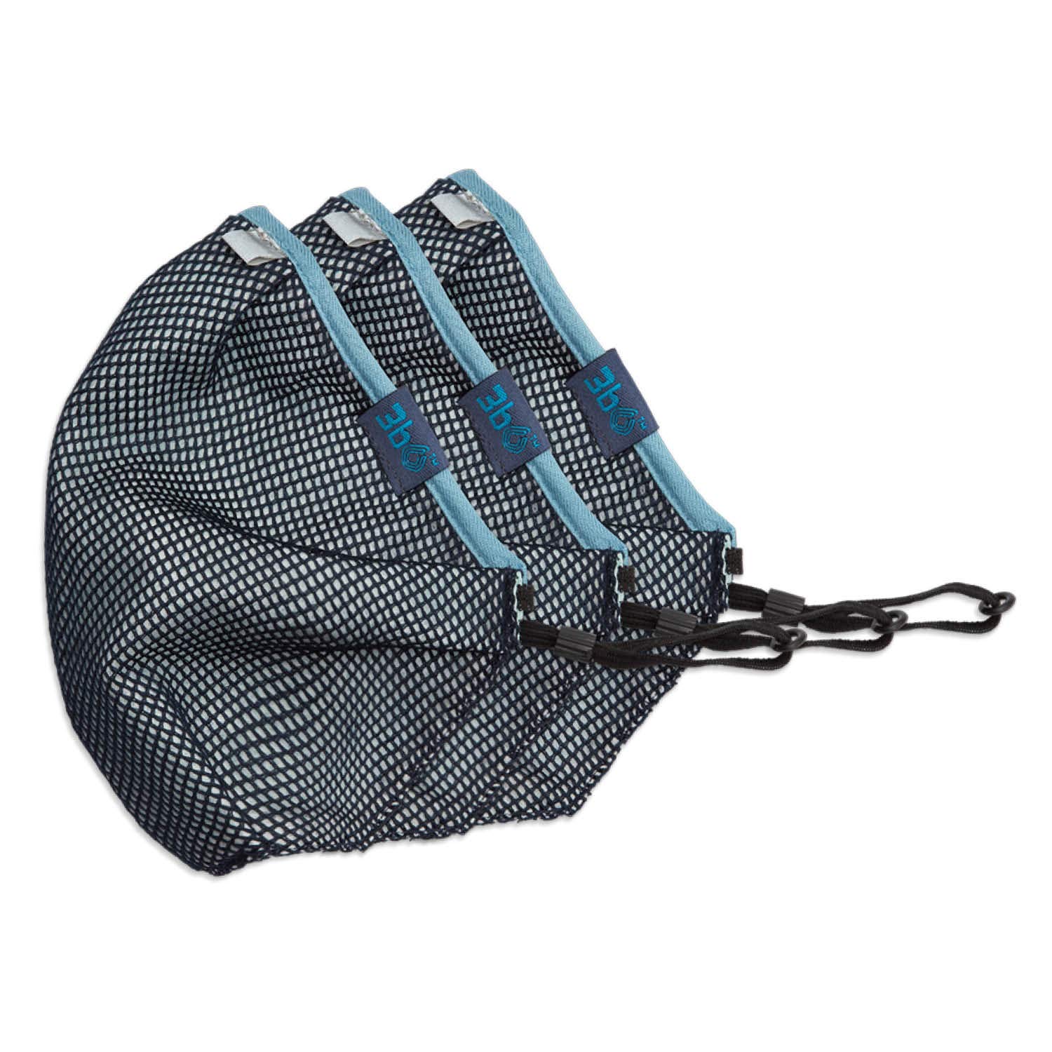 3BOReusable/Washable 7 Layer Outdoor Protection Unisex Snug Fit Face Mask with zero voice distortion. Easy Breathable with Tribo Electricity technology with 95% Anti-virus protection | Electrostatic Filtration with Antiviral Triboelectric charge - Navy with Blue Knit Tape Pack of 3