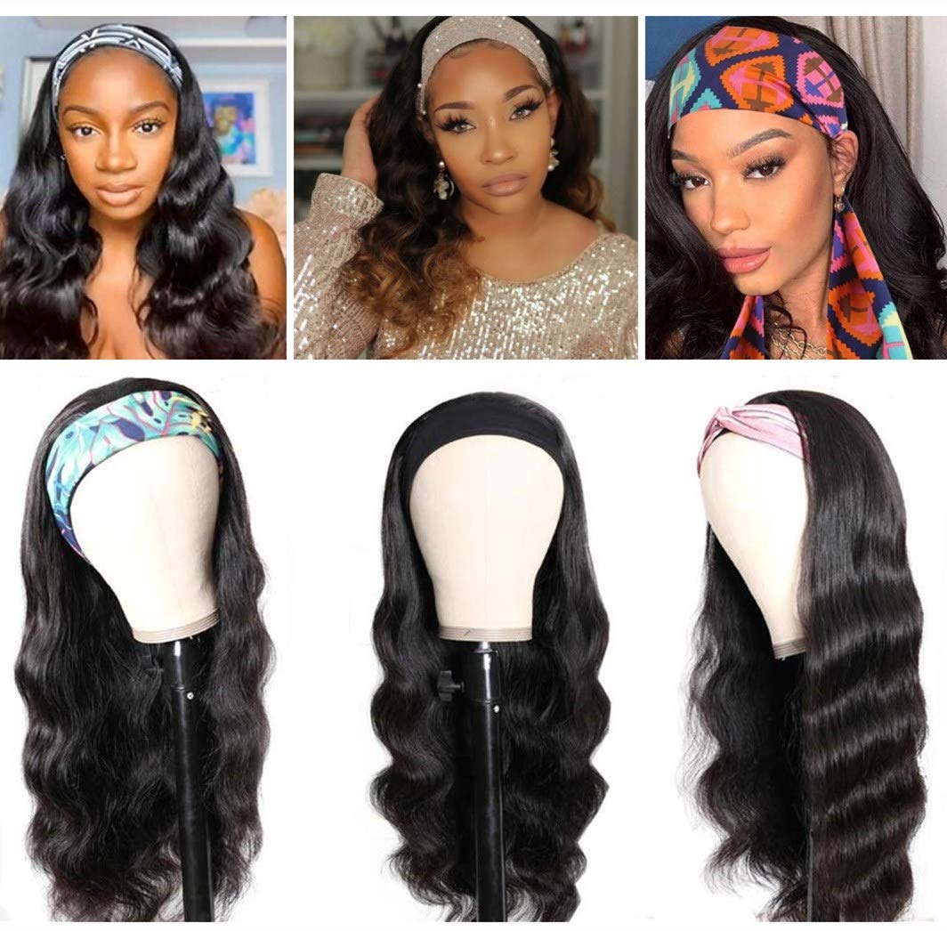 Best Deal Cheap 🛒 Headband Wig for Black women Body Wave Human Hair Wigs Glueless Brazilian Virgin Hair Machine Made Headband Wigs 150% Density (10, deep wave)
