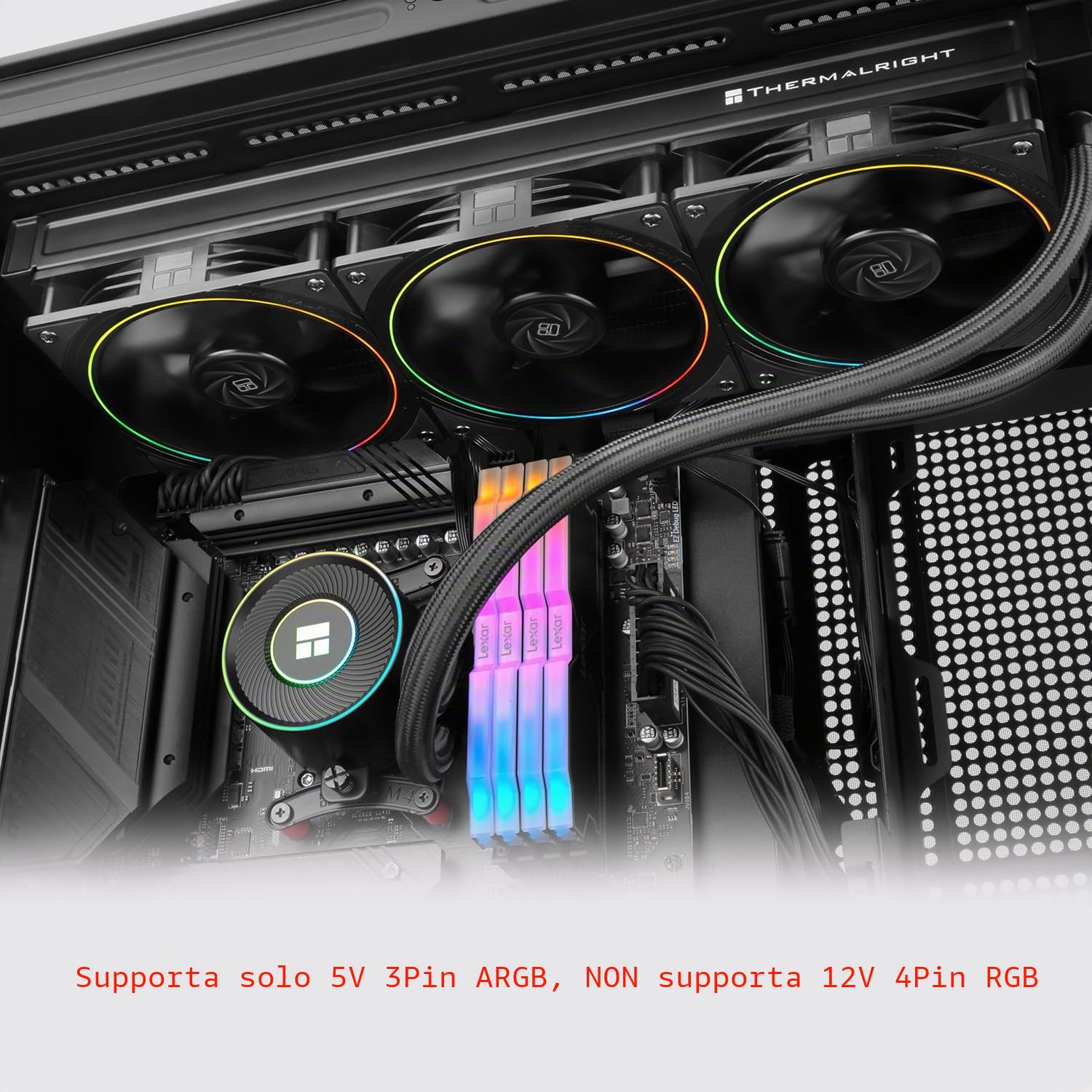 TR Aqua Elite 360 V5 ARGB - Raffreddatore liquido per CPU AIO, 360 mm, 3 ventole PWM, effetto di illuminazione ARGB ad anello sottile, per AM4/AM5, Intel LGA1851/1700/115x, colore nero