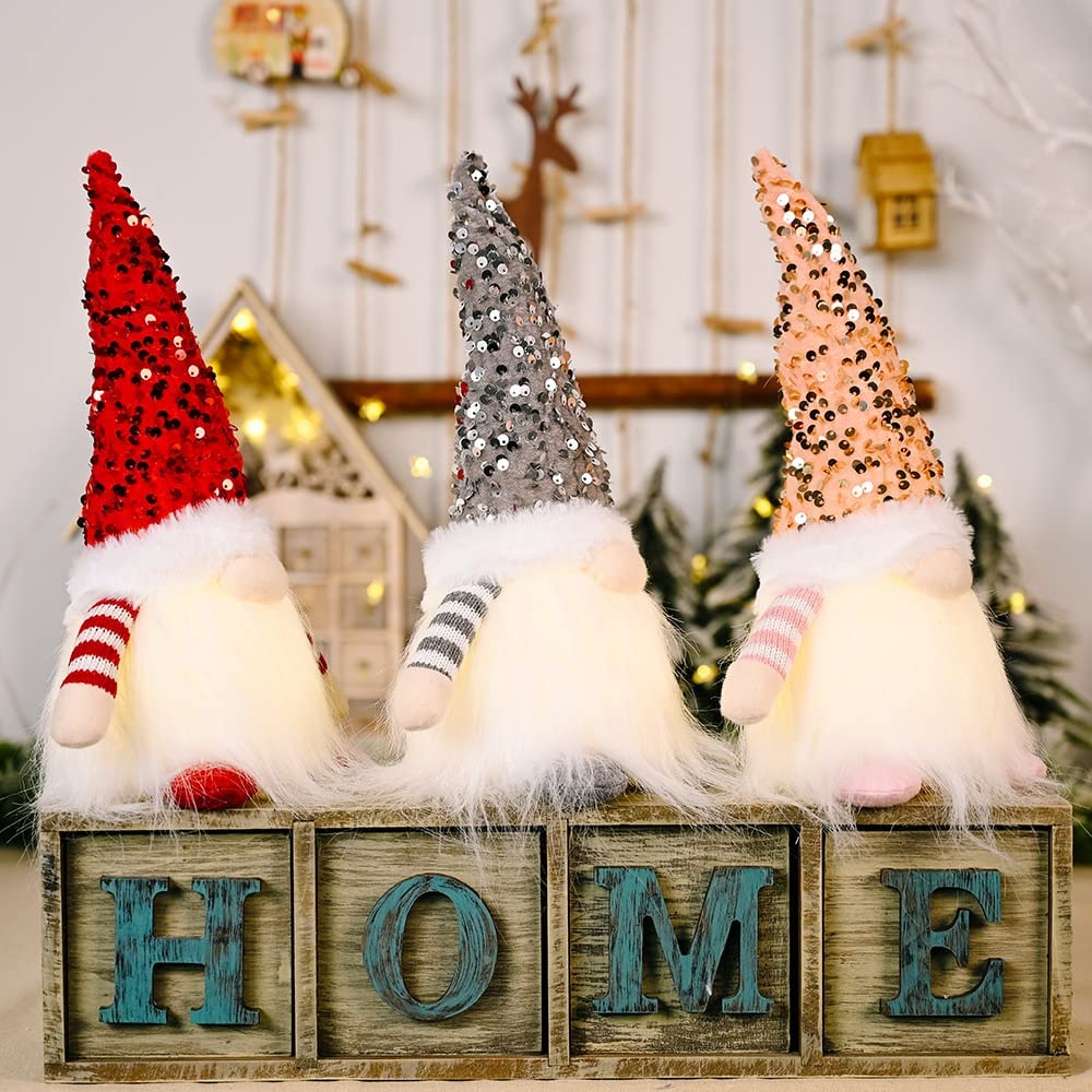 Décoration de noël GNOME de Noël 3PCS avec LED Ornements de Table Santa elf Santa Elfe suédoise Décoration Sapin de noël