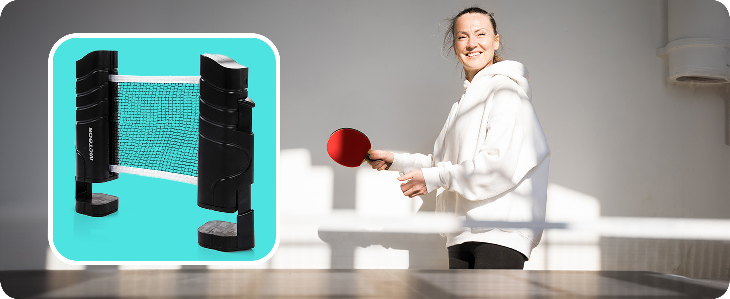 Sportout, rete retrattile da ping pong, portatile, ideale per tavolo da ping pong, scrivania, cucina o tavolo da pranzo, Grigio blu