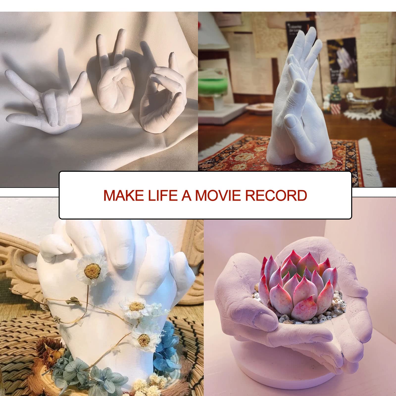 Kit di stampaggio a mano coppia impronta 3D adulti famiglia piedi e mani - idea per donna e uomo alginato - regalo innamorato con gesso per modanature - scultura d'arte decorativa