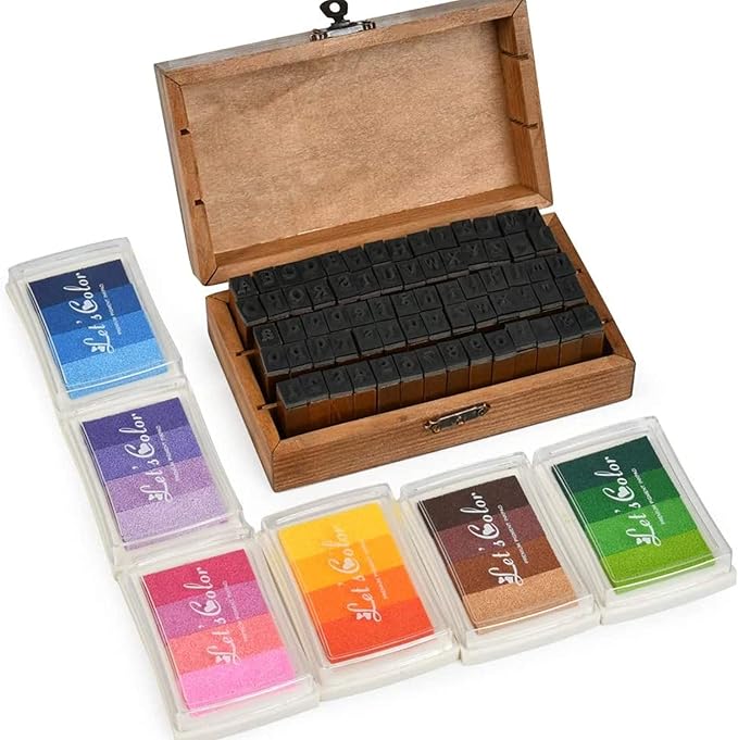 Set Timbri Alfabeto 40 Pezzi - In Legno Con Inchiostro, Per Fai Da Te E Scrapbooking - Foto 4