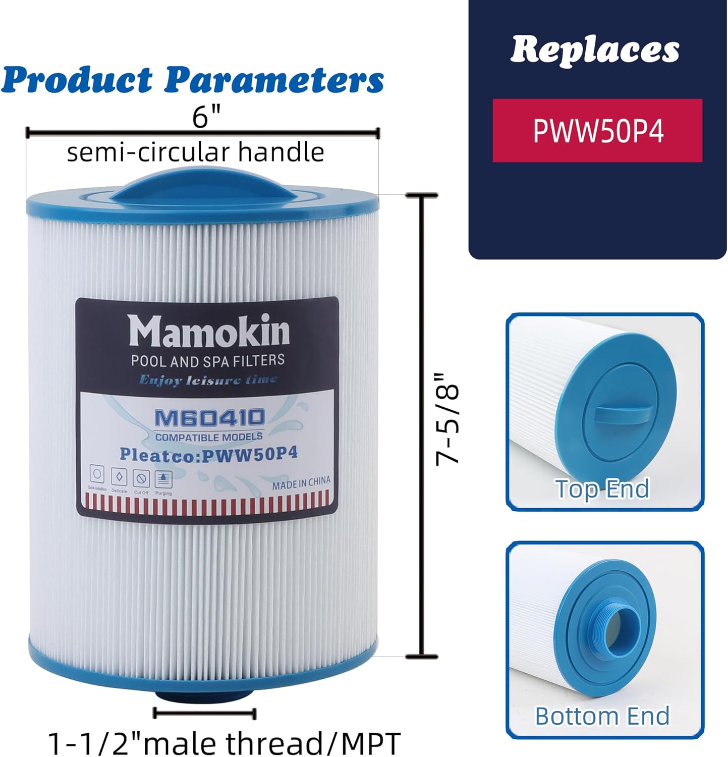 spa Filter Replacement for PWW50P4, 1 1/2" MPT Thread Screw in hot tub Filter(FINE Thread), 2 Pack【NOT PWW50P3, NOT coarse Thread】 - Image 2