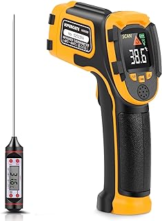 Infrared Thermometer -58℉~1112℉(-50℃~600℃) Non-Contact Laser Temperature Gun Digital Adjustable Emissivity IR Temp Gun - for Cooking, BBQ, Food, Fridge, Pizza Oven, Engine - Meat Thermometer Included