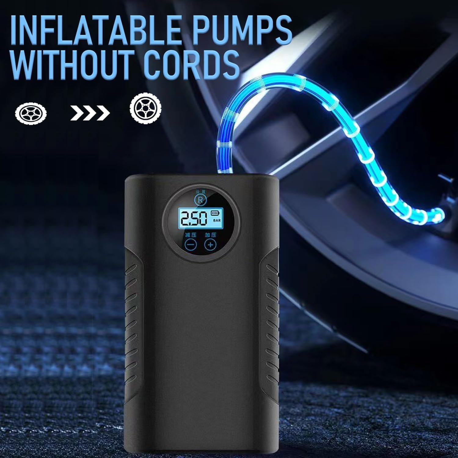 Portable 12V Tire Inflator Air Compressor, High-Precision Cordless Air Pump with Digital Pressure Gauge, Fast Inflating Electric Tire Pump for Car, Bike, Motorcycle Compact