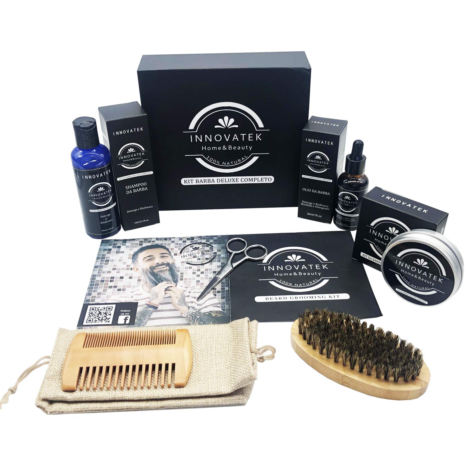 Kit barba uomo professionale 6 pezzi, shampoo da barba, olio da barba, balsamo da barba noto anche come cera da barba e cera per baffi, set regalo uomo, set barba uomo completo