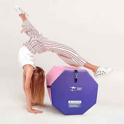 Miniatura 6 de Kangaroo Hoppers Colchoneta octagonal de gimnasia de 24 x 26 pulgadas  20 x 24 pulgadas con asas de transporte, entrenador de flexión trasera