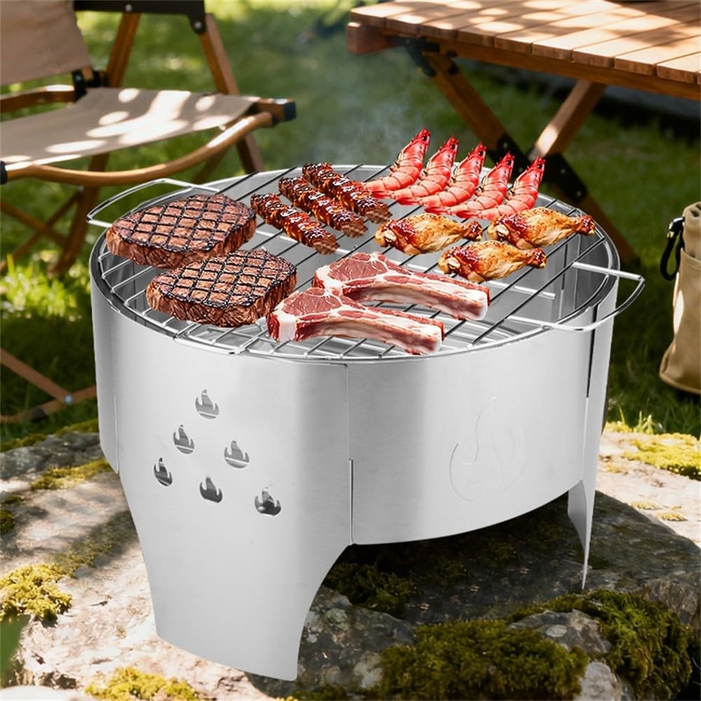 Przenośny grill węglowy ze stali nierdzewnej – lekki, łatwy w montażu, na kemping, plażę, do ogrodu, na imprezy, gotowanie na świeżym powietrzu, dla entuzjastów grillowania