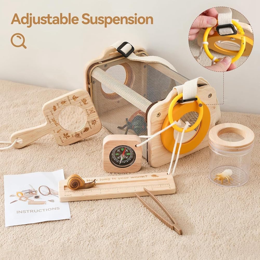 Kit de Captura de Insectos para Niños, Kit de Exploración, 10 Piezas para Exteriores con Lupa y Red, para Niños de 4 A 8 Años.