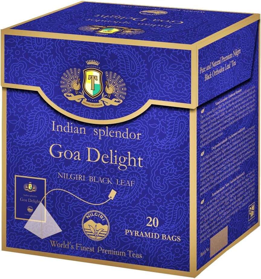 INDIAN SPLENDOR Goa Delight - Premium Nilgiri Black Leaf Tea in Pyramid Tea Bags - Smooth and Subtle - 20 Pyramid Tea Bags, 50g