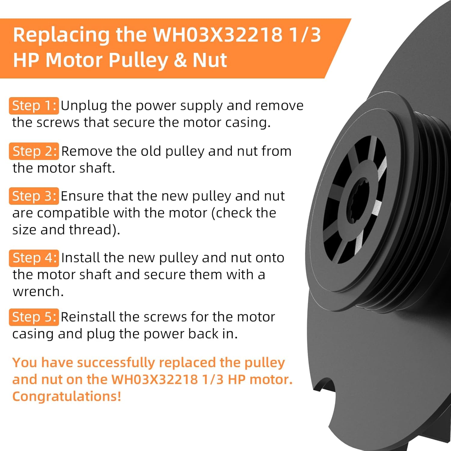 Step-by-step guide for replacing the motor pulley and nut